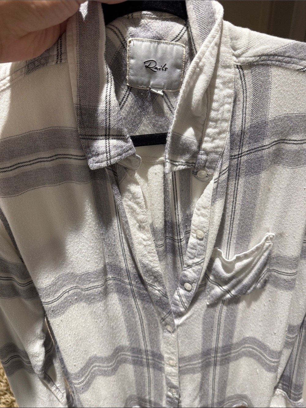 Rails White and Gray Plaid Button-Down Shirt